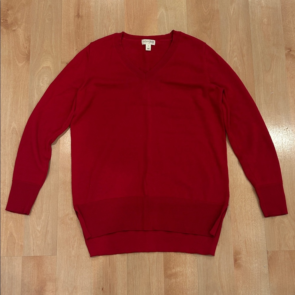 Maison Jules S Womens Red Sweater Long Sleeve V Neck